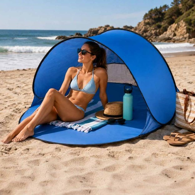 Paplūdimio palapinė didelė savaime sulankstoma automatinė paplūdimio sodo užsklanda XL 146x146cm + dangtis