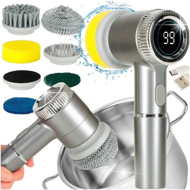 Elektrinis valymo &scaron;epetys 5in1 vonios kambario grindų skiediniui baseinas LED