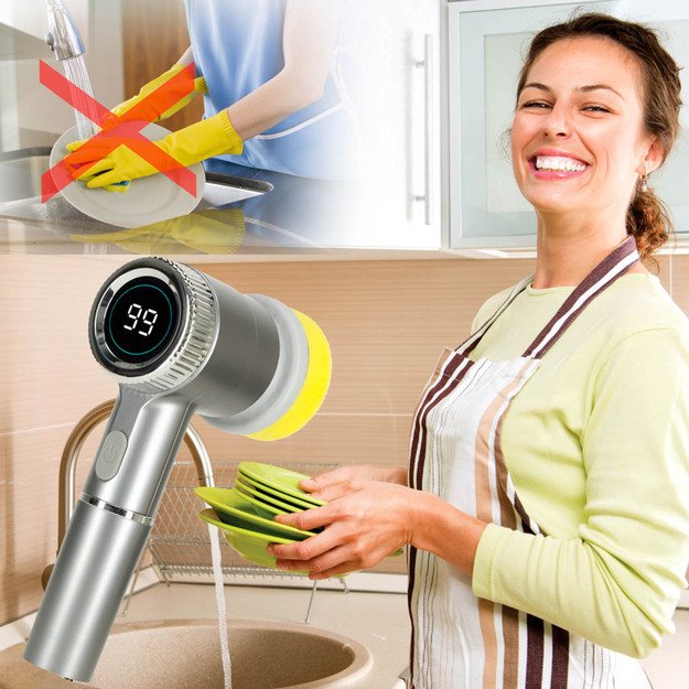 Elektrinis valymo &scaron;epetys 5in1 vonios kambario grindų skiediniui baseinas LED