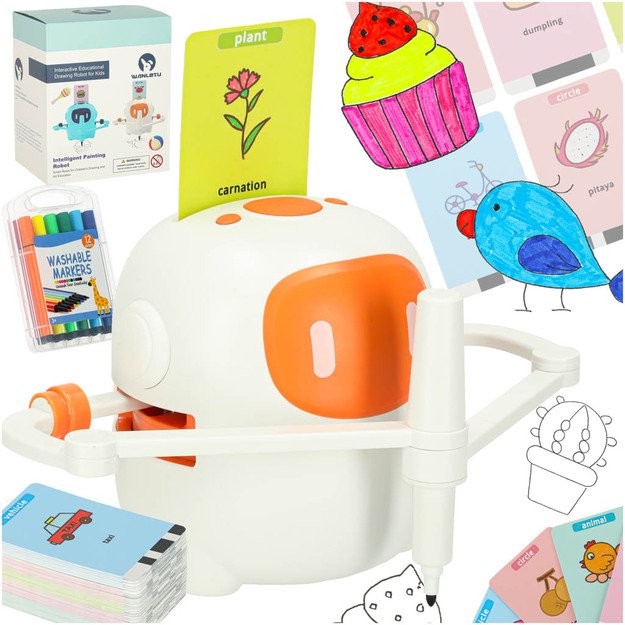 Edukacinis robotas interaktyvus mokymasis pie&scaron;ti ra&scaron;ymo fiche rinkinys žymekliai oranžinė