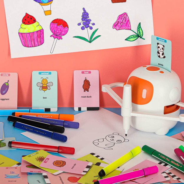 Edukacinis robotas interaktyvus mokymasis pie&scaron;ti ra&scaron;ymo fiche rinkinys žymekliai oranžinė