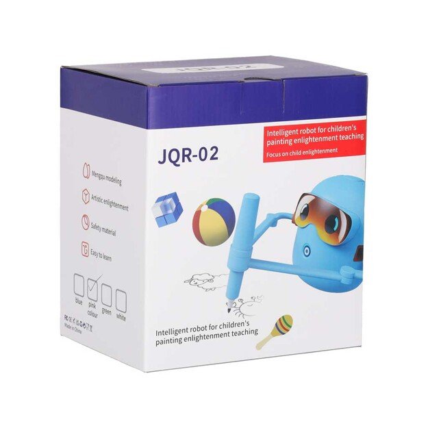 Interaktyvus mokomasis robotas-žaislas, mokantis pie&scaron;ti flomasteriais mėlynos spalvos