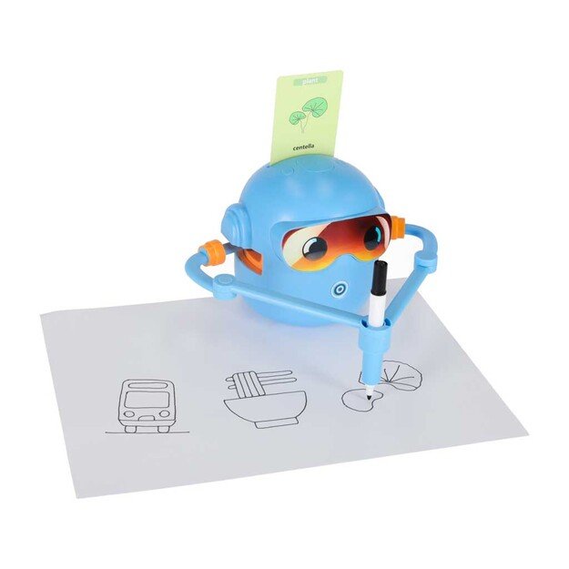Interaktyvus mokomasis robotas-žaislas, mokantis pie&scaron;ti flomasteriais mėlynos spalvos