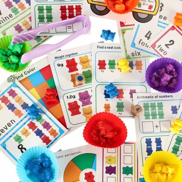 Montessori Meškučiai rūšiavimo žaidimas mokymuisi skaičiuoti