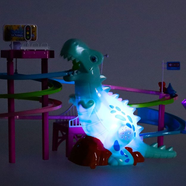 Dinozaurų lenktynių trasa dinozaurų garsai žibintai 44