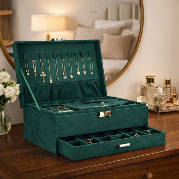 Juvelyrinių dirbinių dėžutės organizatorius žalias