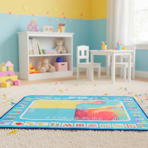 Vandens dažymo kilimėlis Vandens dažymo markeriai trafaretai trafaretinis volelis 100x80cm abėcėlė