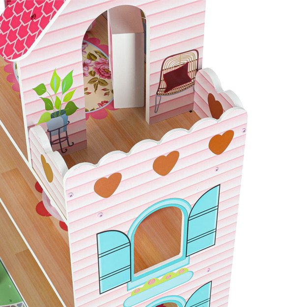 Lulilo Gardeno medinis lėlių namelis su sodo baldais 70 cm rožinis LED