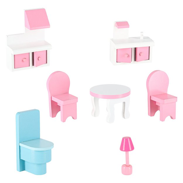 Lulilo Gardeno medinis lėlių namelis su sodo baldais 70 cm rožinis LED