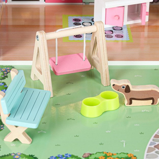 Lulilo Gardeno medinis lėlių namelis su sodo baldais 70 cm rožinis LED