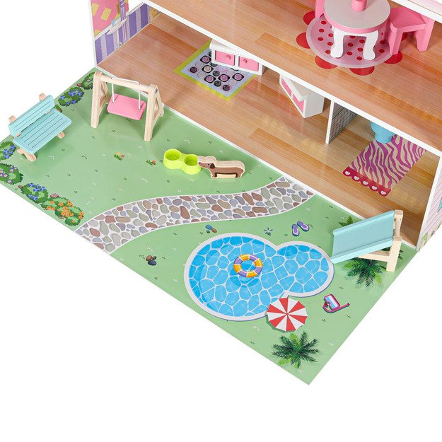 Lulilo Gardeno medinis lėlių namelis su sodo baldais 70 cm rožinis LED