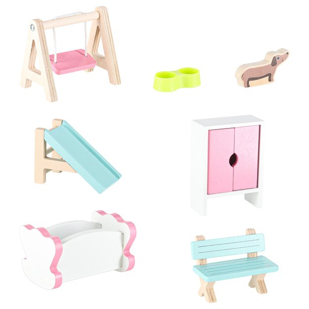 Lulilo Gardeno medinis lėlių namelis su sodo baldais 70 cm rožinis LED