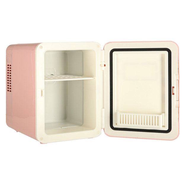 Kelionės elektrinis automobilinis mini &scaron;aldytuvas maistui, kosmetikai, &scaron;ildymui, &scaron;aldymui 2in1 4L rožinės spalvos