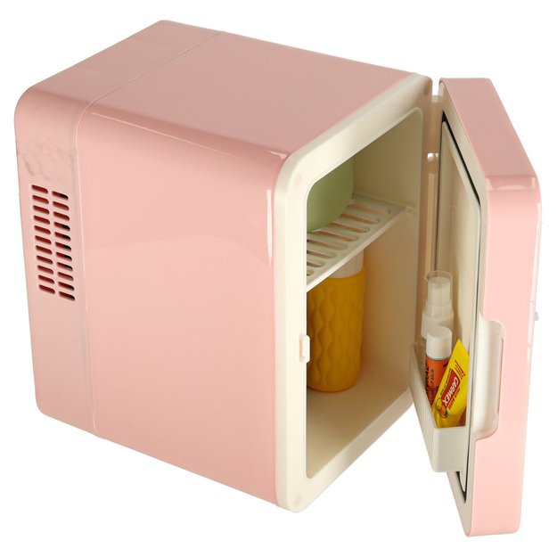 Kelionės elektrinis automobilinis mini &scaron;aldytuvas maistui, kosmetikai, &scaron;ildymui, &scaron;aldymui 2in1 4L rožinės spalvos