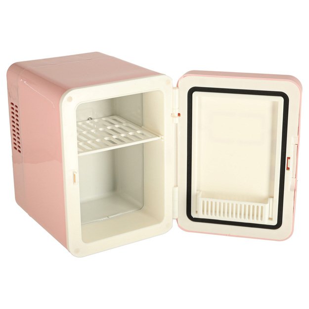 Kelionės elektrinis automobilinis mini &scaron;aldytuvas maistui, kosmetikai, &scaron;ildymui, &scaron;aldymui 2in1 4L rožinės spalvos