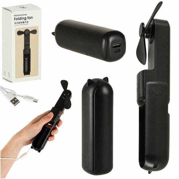 Stalinis ventiliatorius mini rankinis sulankstomas ventiliatorius ne&scaron;iojamas USB juodas