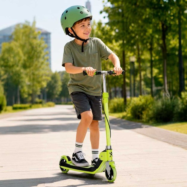 TRIKE FIX vaiki&scaron;kas dviejų ratų LED sulankstomas paspirtukas su dvigubais stabdžiais neoninės žalios spalvos