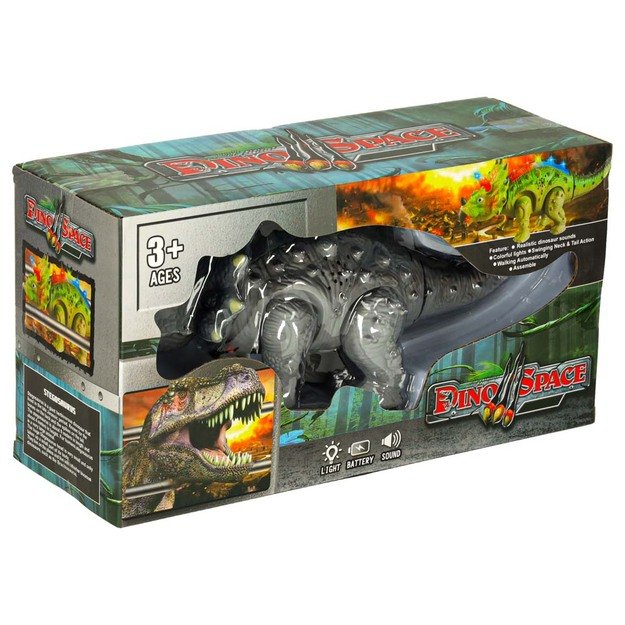 Nuotoliniu būdu valdomas dinozauras RC Triceratops vaikšto šviečia riaumoja 14
