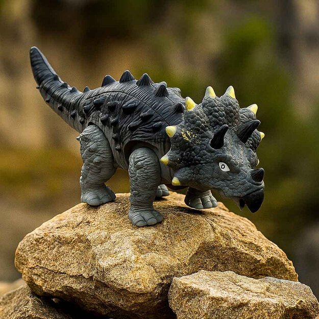 Nuotoliniu būdu valdomas dinozauras RC Triceratops vaikšto šviečia riaumoja 12