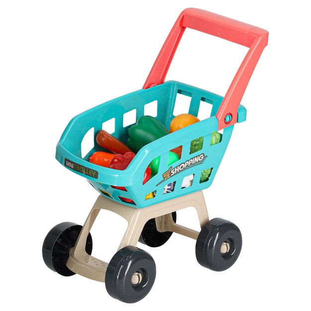 Vaikiška parduotuvė su kasos aparatu, vežimėliu ir priedais