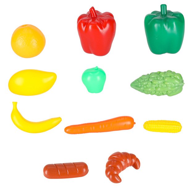 Vaikiška parduotuvė su kasos aparatu, vežimėliu ir priedais