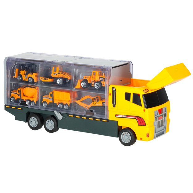 Sunkvežimis - garažas su statybiniais automobiliais / mašinomis