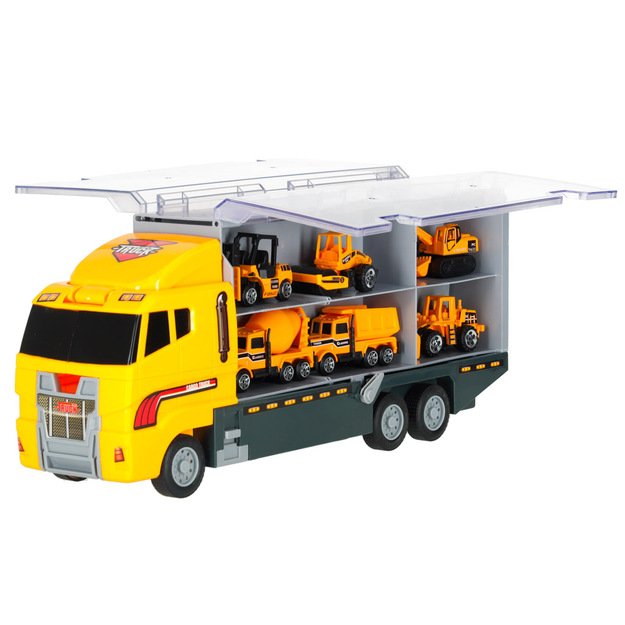 Sunkvežimis - garažas su statybiniais automobiliais / mašinomis