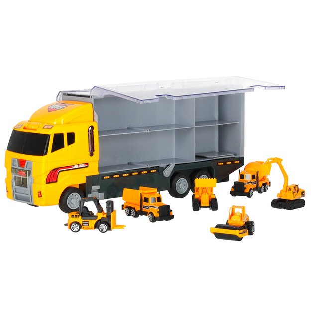 Sunkvežimis - garažas su statybiniais automobiliais / mašinomis