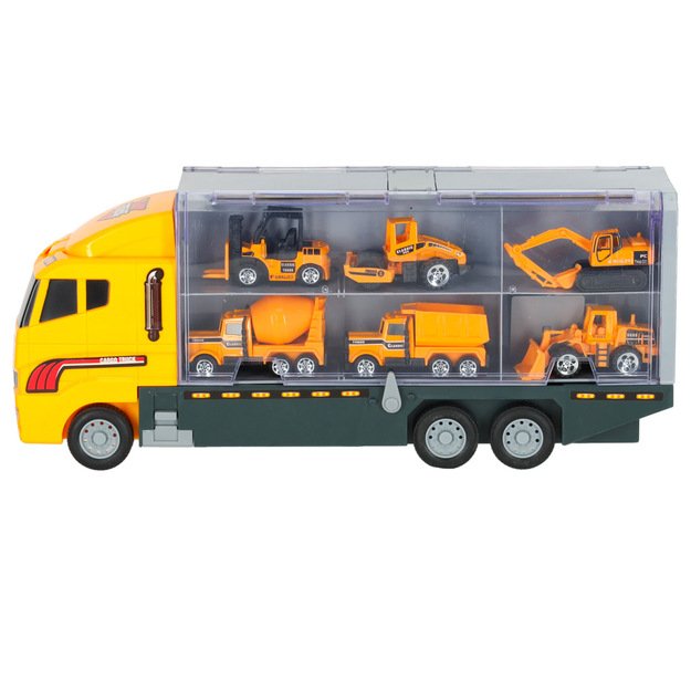 Sunkvežimis - garažas su statybiniais automobiliais / mašinomis