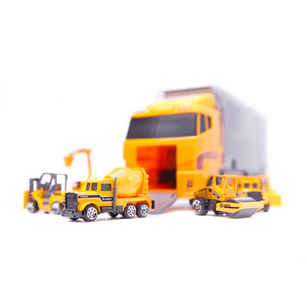 Sunkvežimis - garažas su statybiniais automobiliais / mašinomis