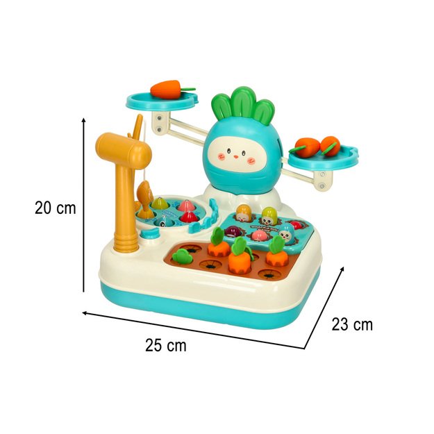 Žaviosios morkos interaktyvus žaislas - svarstyklės, žvejyba renkant morkas 4in1 Mėlynos spalvos