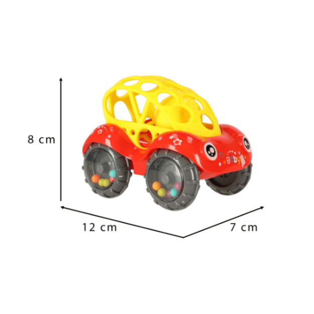 Žaislinis automobilis - barškutis kramtukas su kamuoliukais