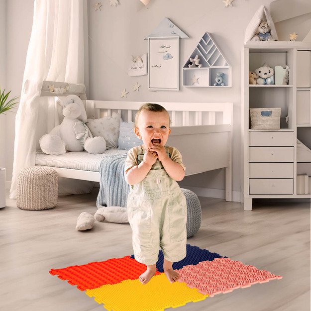 Sensorinis kilimėlis montessori pėdų masažo dėlionė 8 dalių spalvinga 13