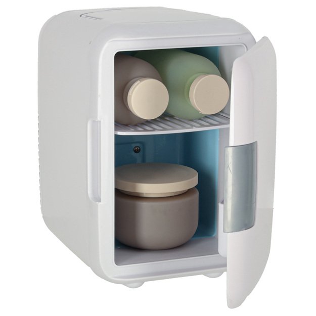 Elektrinis automobilinis mini kelioninis &scaron;aldytuvas maistui, kosmetikai, &scaron;ildymui, &scaron;aldymui 2in1, 4L, baltos spalvos