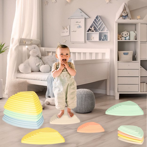 Sensorinis takas upės akmenys pusiausvyros mokymo grindys yra lava žaisti 11 elementų pastelinės spalvos