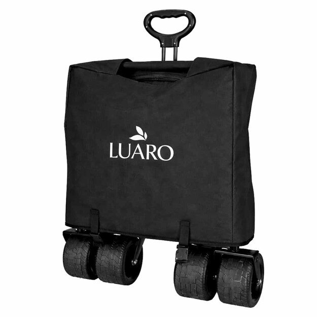 LUARO paplūdimio transportavimo vežimėlis sulankstomas su stogeliu ir tinkleliu, juodas