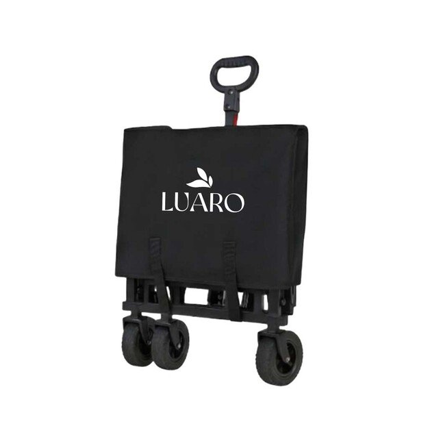 LUARO paplūdimio transportavimo vežimėlis sulankstomas su stogeliu ir tinkleliu, juodas