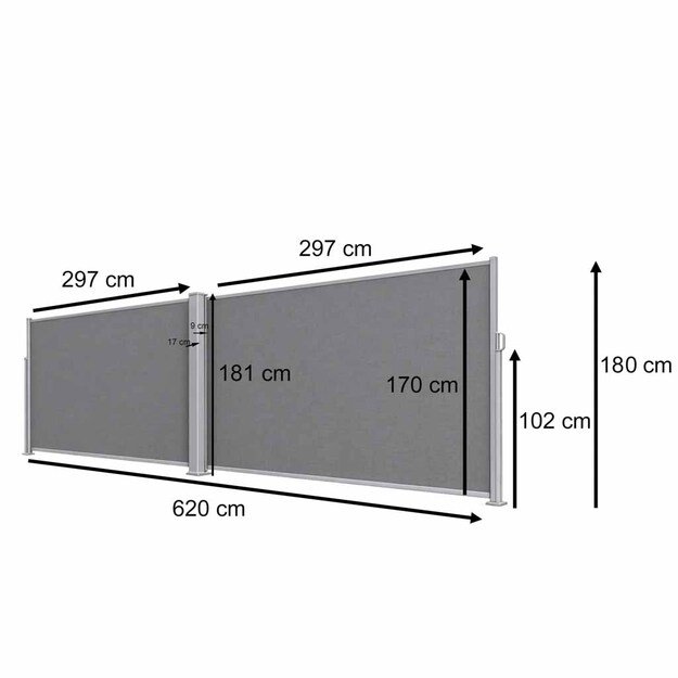 LUARO &scaron;oninės terasos kampinė markizė 180 x 620 cm pilka