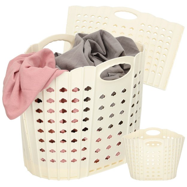 Skalbinių krep&scaron;ys, sulankstomas vonios kambario organizatorius, kreminis