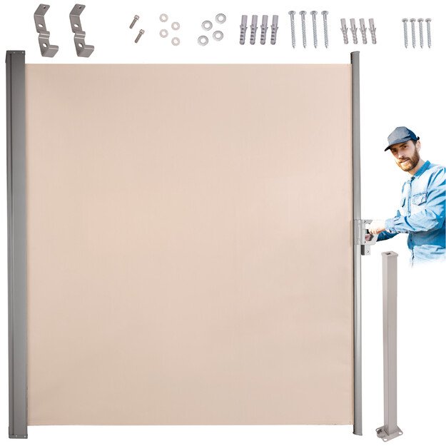 &Scaron;oninės terasos markizės LUARO i&scaron;traukiamas ekranas 180 x 400 cm, smėlio spalvos