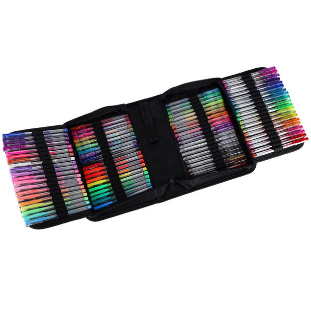 Spalvoti geliniai ra&scaron;ikliai dėkle 100 vnt. + 100 pildomųjų talpyklų