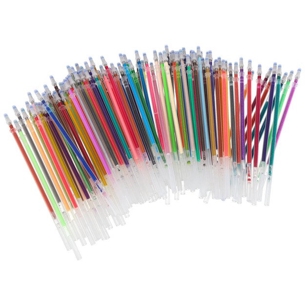 Spalvoti geliniai ra&scaron;ikliai dėkle 100 vnt. + 100 pildomųjų talpyklų