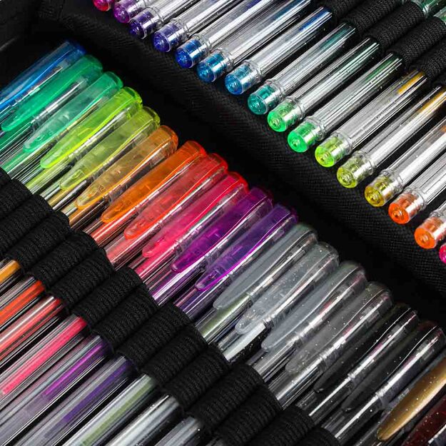 Spalvoti geliniai ra&scaron;ikliai dėkle 100 vnt. + 100 pildomųjų talpyklų