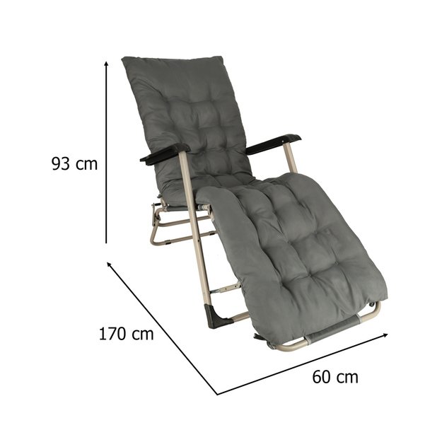LUARO sodo gultas turistinė sulankstoma kėdė su pagalvėle pilka