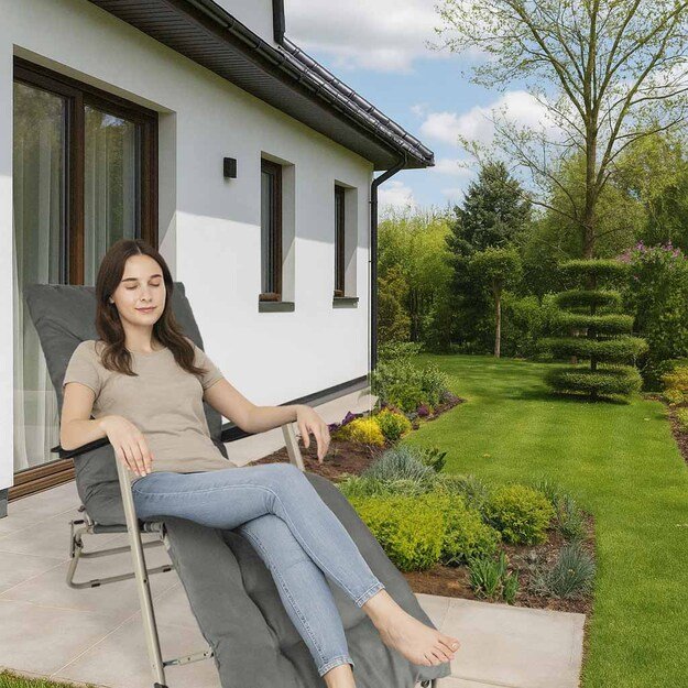 LUARO sodo gultas turistinė sulankstoma kėdė su pagalvėle pilka