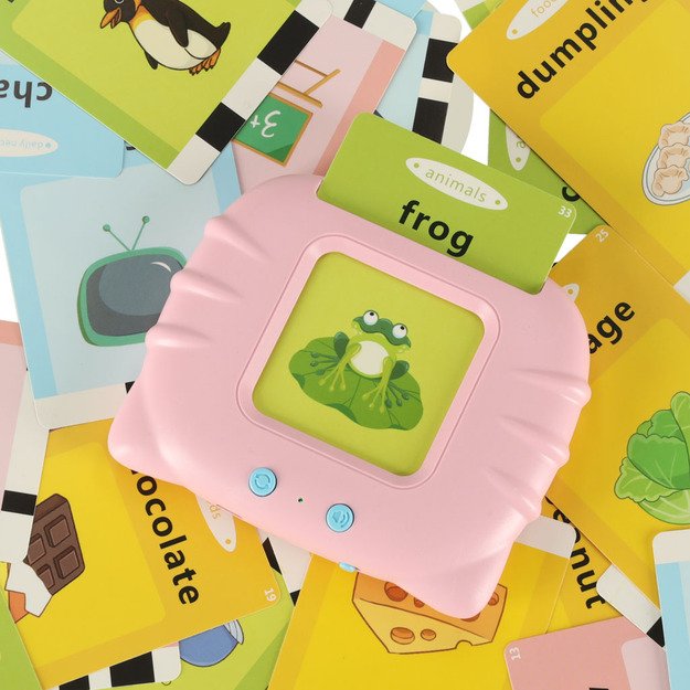 Mokomasis anglų kalbos žodžių kortelių skaitytuvas 112 kortelių rožinis