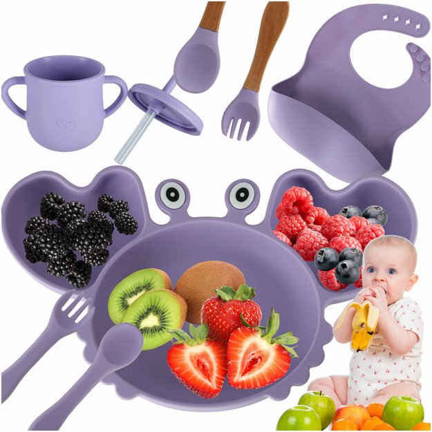 Vaikiški silikoniniai indai krabas, 9 vnt., violetinės spalvos