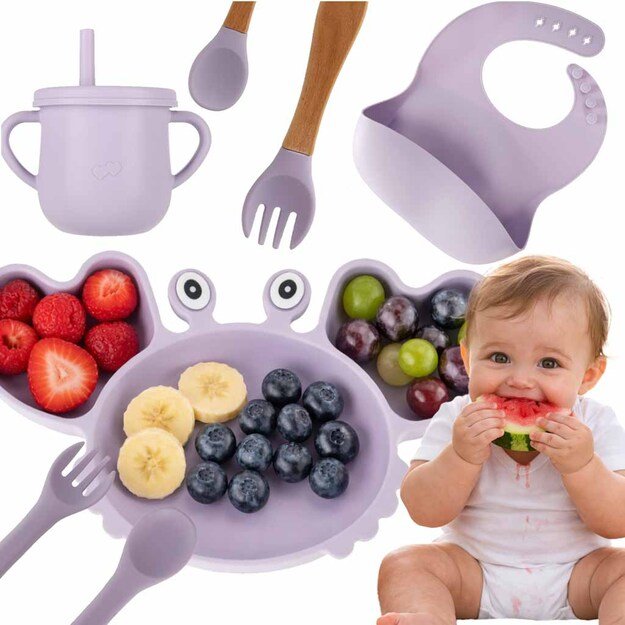 Vaiki&scaron;ki silikoniniai indai krabas, 9 vnt., violetinės spalvos