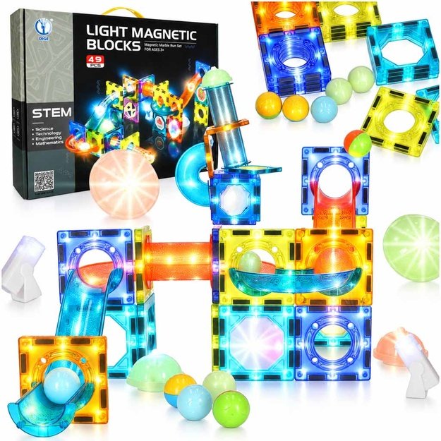 Šviečiantis magnetinis marmurinis rutuliukų takelis 49 elementai