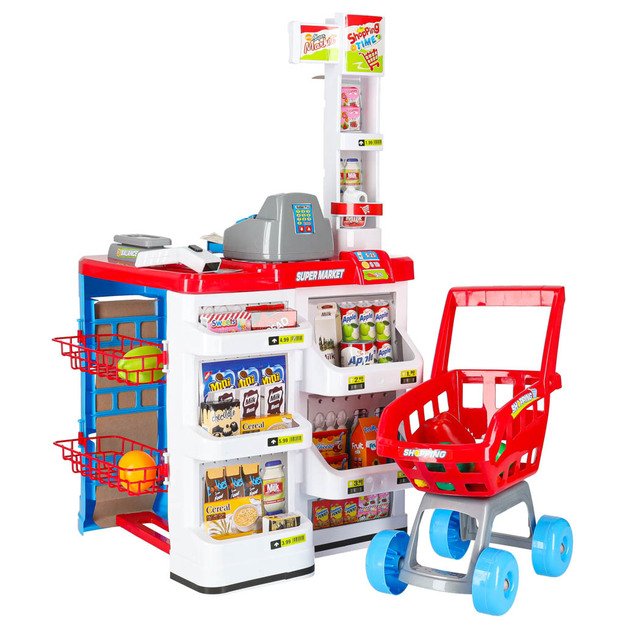 Prekybos centrų parduotuvių kasos aparatas + vežimėlis 2 modelis